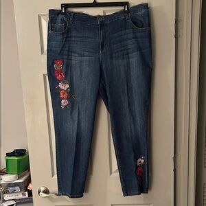 Avenue Dark Blue Jeans with Floral Embroidery